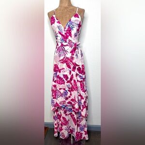 Floral Maxi Dress, Size Medium, 60” H x 20” pit to pit